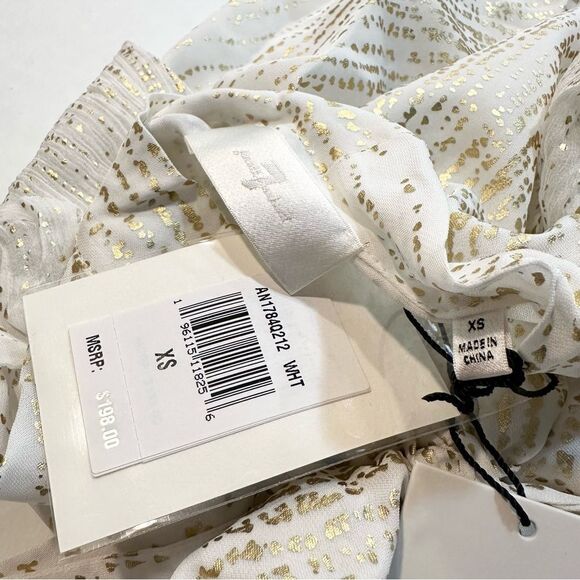 NWT 7 for all Mankind White Gold Blouse Tie Neck Button Front Size XS - Picture 8 of 11